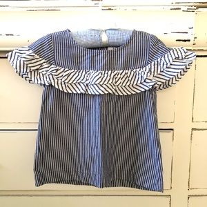 Crown and Ivy
Ruffle Sleeve 
Chambray Blue and White Striped